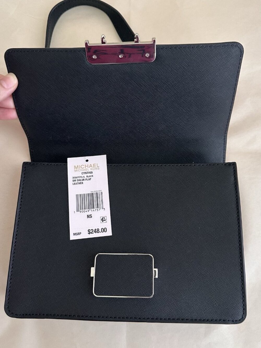 NWT Michael Kors Cynthia Shoulder Bag Black Flap Leather Extra Strap $248 Classi - Picture 3 of 10